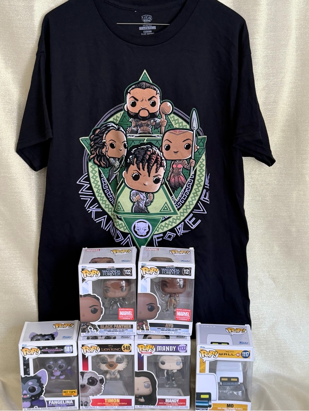 Marvel Funko pot collBlack Kids Tee with Green and White Wakanda Forever Artwork